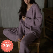 パジャマ レディース 秋冬 半分フリース ソフト フワフワ 長袖 ルームウェア コーラルフリース セット ID3047 パープル / M