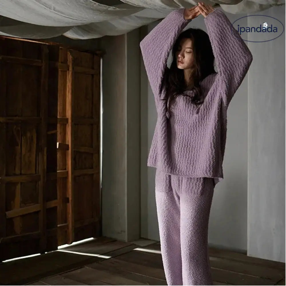 パジャマ レディース 秋冬 半分フリース ソフト フワフワ 長袖 ルームウェア コーラルフリース セット ID3047