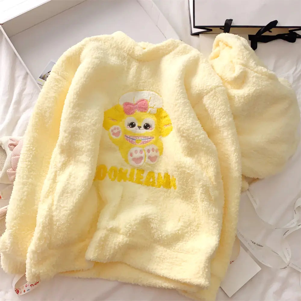 パジャマ レディース 秋冬 厚手 保温セット 新作 可愛い サンゴフリース ルームウェア 高級感 外出可能 ID2647 イエロー / M