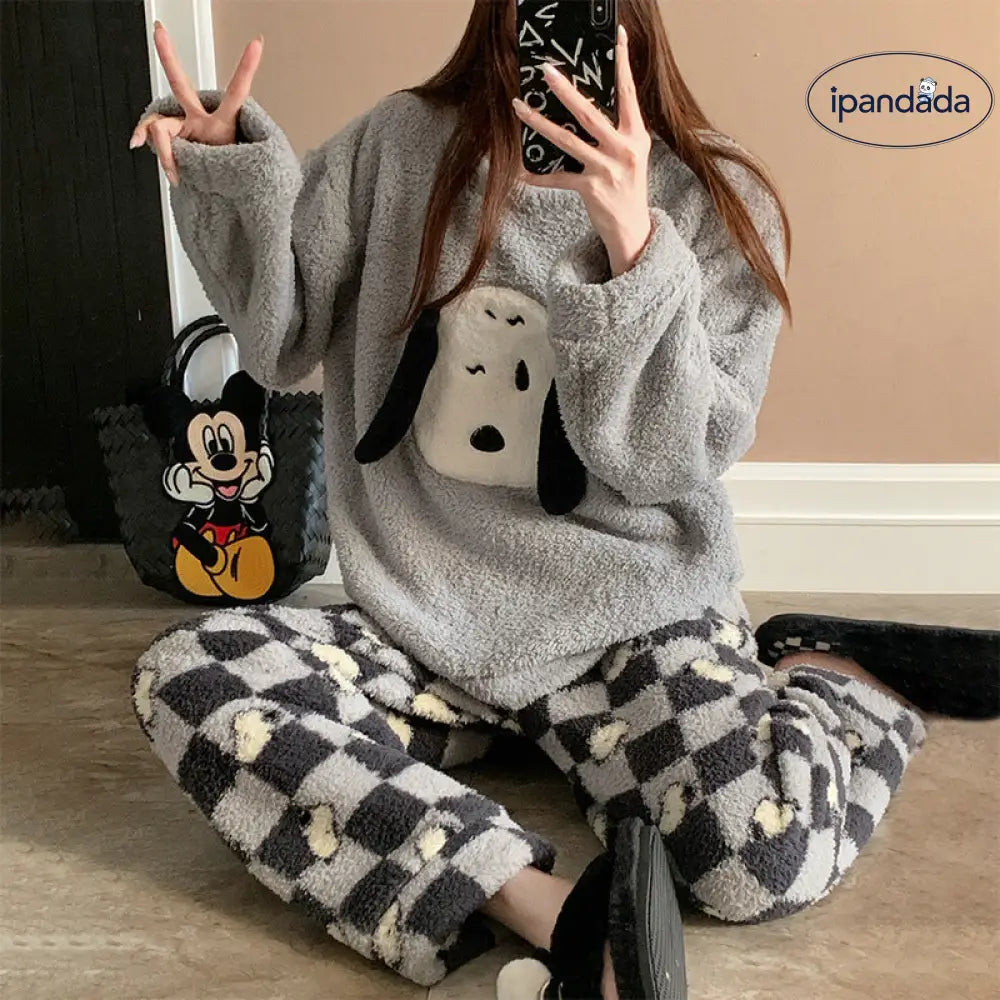 パジャマ レディース 秋冬 厚手 大きいサイズ 長袖 長パンツ ソフトコットン ルームウェア かわいい 可愛い 暖かい あったか 部屋着 ふわもこ モコモコ 保温 セット ID3535 レディース＞セットアップ