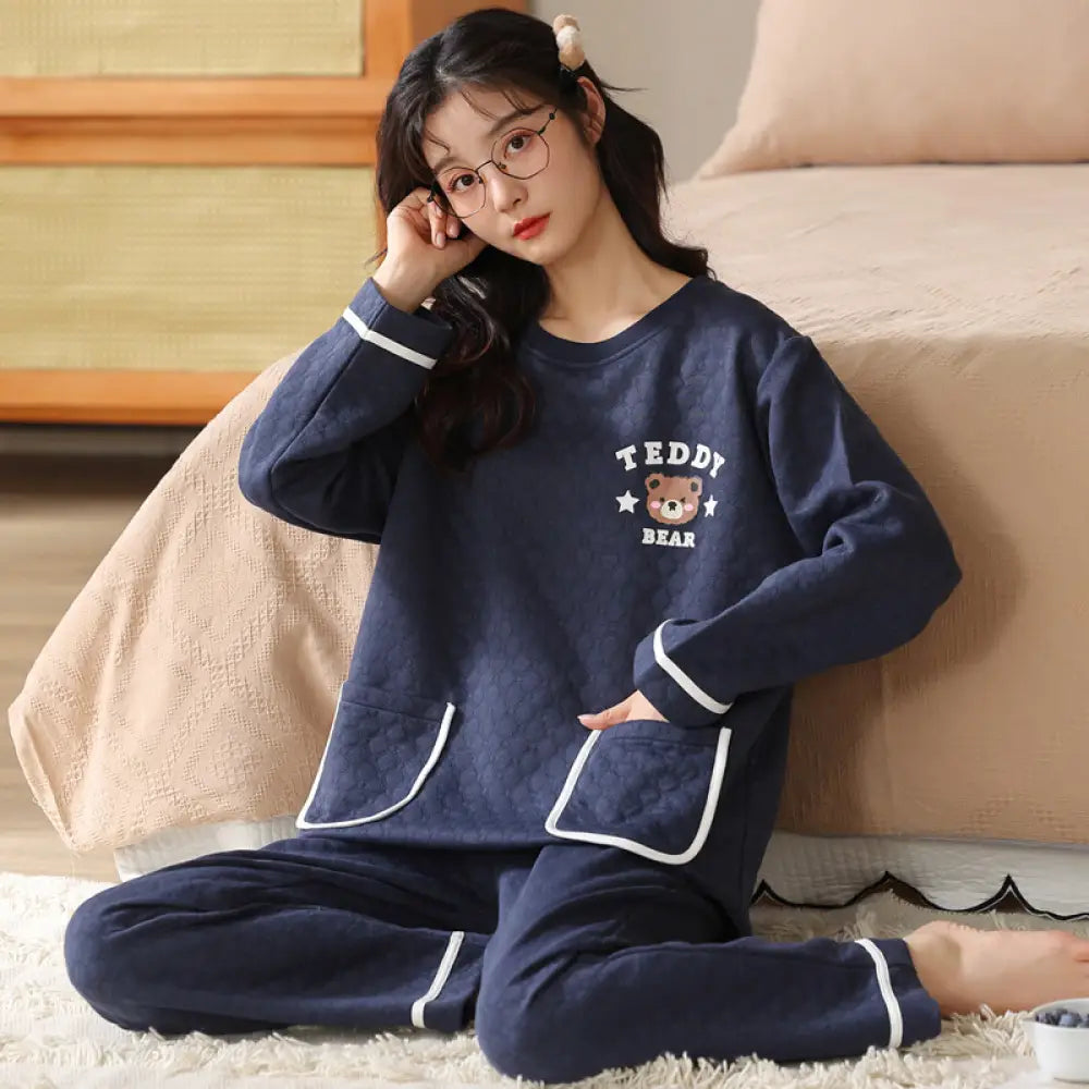 パジャマ レディース 秋 冬 暖かい 厚手 キルティング 中綿 キルトニット ルームウェア コットン100％ 上下セット 冷え性対策 部屋着 快眠 ホームウェア セットアップ 長袖 長ズボン ゆったり 体型カバー ふんわり 肌にやさしい