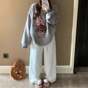 パジャマ レディース 秋冬 新作 フリース キティ猫 ワイド スチューデント 保温 部屋着 セット ID4176 タイプ① / M