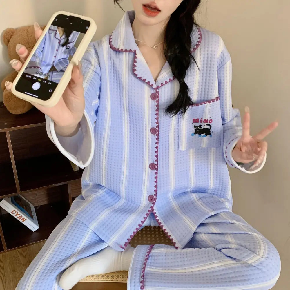 パジャマ レディース 秋冬 新作 厚手 インサート 長袖 カーディガン かわいくて カートゥーン 少女用 ルームウェア ID3116