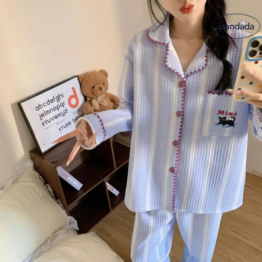 パジャマ レディース 秋冬 新作 厚手 インサート 長袖 カーディガン かわいくて カートゥーン 少女用 ルームウェア ID3116