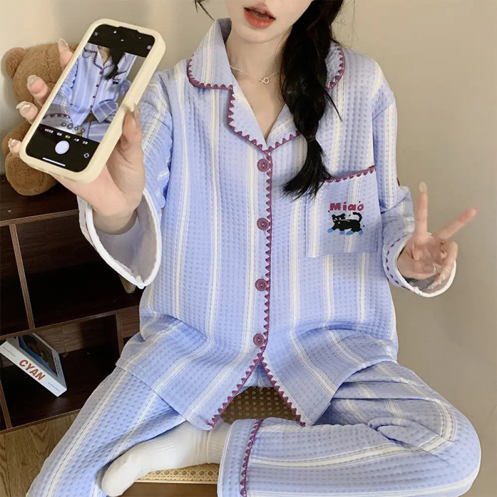 パジャマ レディース 秋冬 新作 厚手 インサート 長袖 カーディガン かわいくて カートゥーン 少女用 ルームウェア ID3116 タイプ① / M