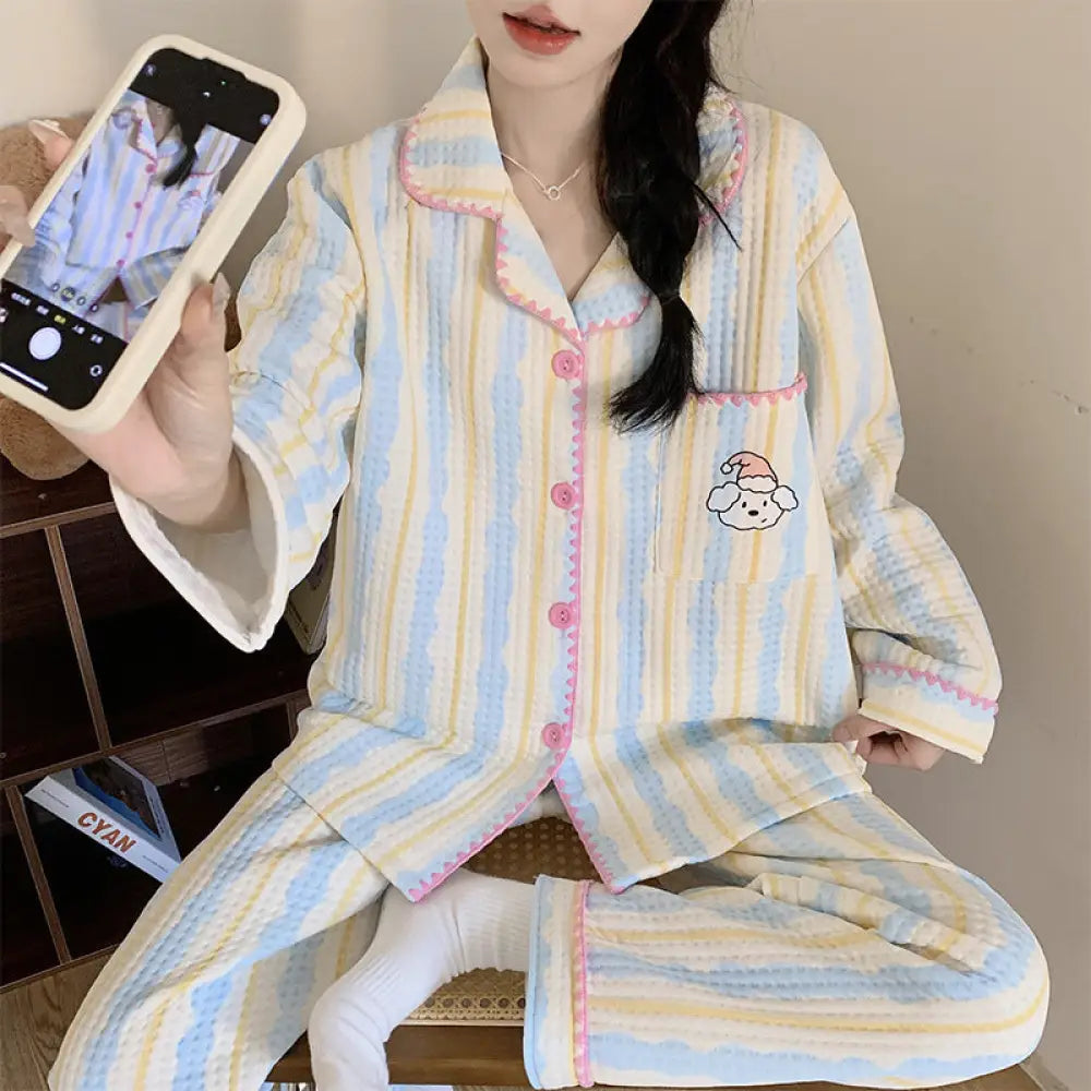 パジャマ レディース 秋冬 新作 厚手 インサート 長袖 カーディガン かわいくて カートゥーン 少女用 ルームウェア ID3116 タイプ④ / M