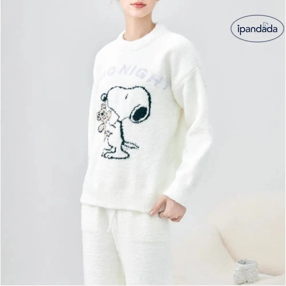 パジャマ レディース 秋冬用 フリース 厚手 保温 冬用 ルームウェア セット ID3604 ホワイト / フリー