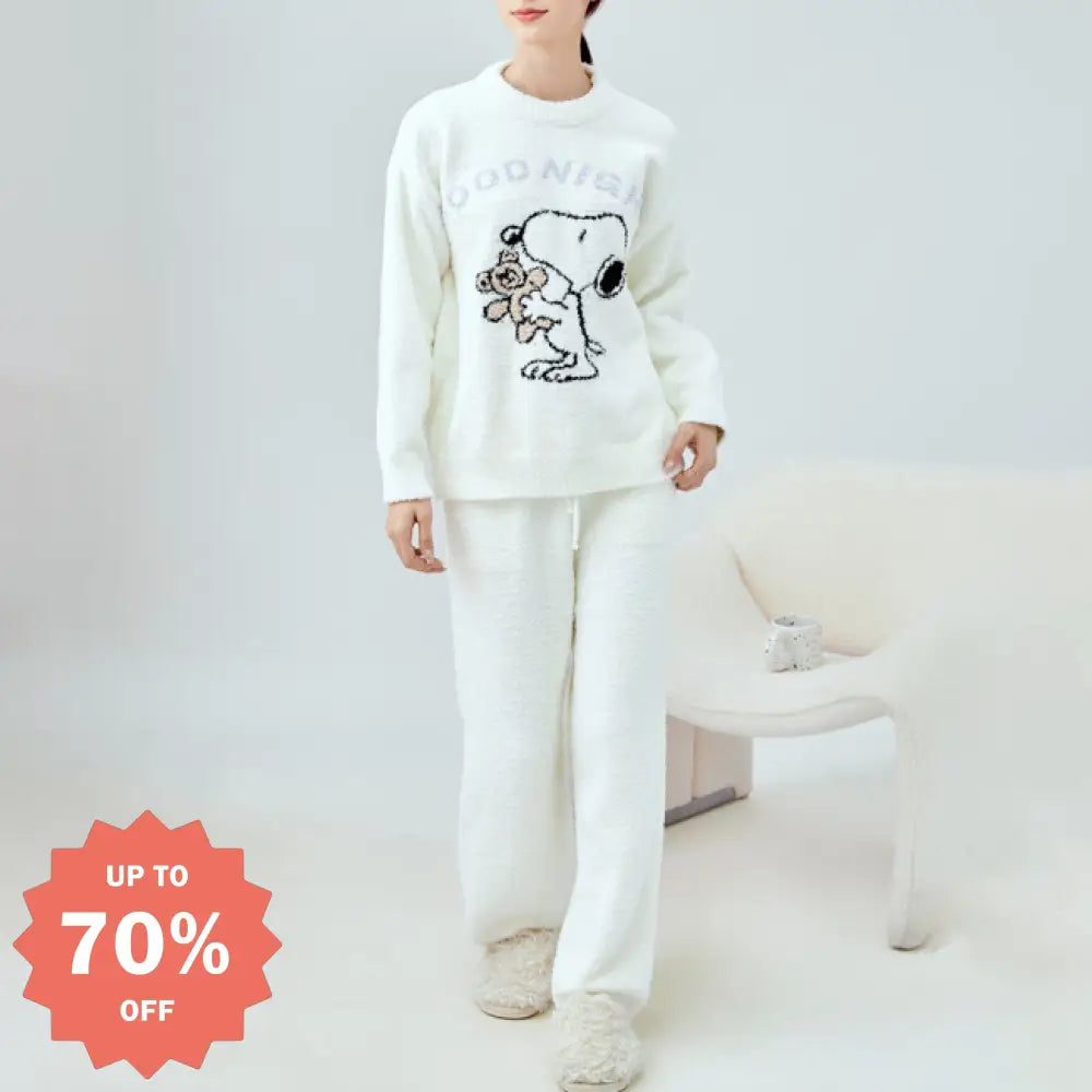 パジャマ レディース 秋冬用 フリース 厚手 保温 冬用 ルームウェア セット ID3604 ホワイト / フリー
