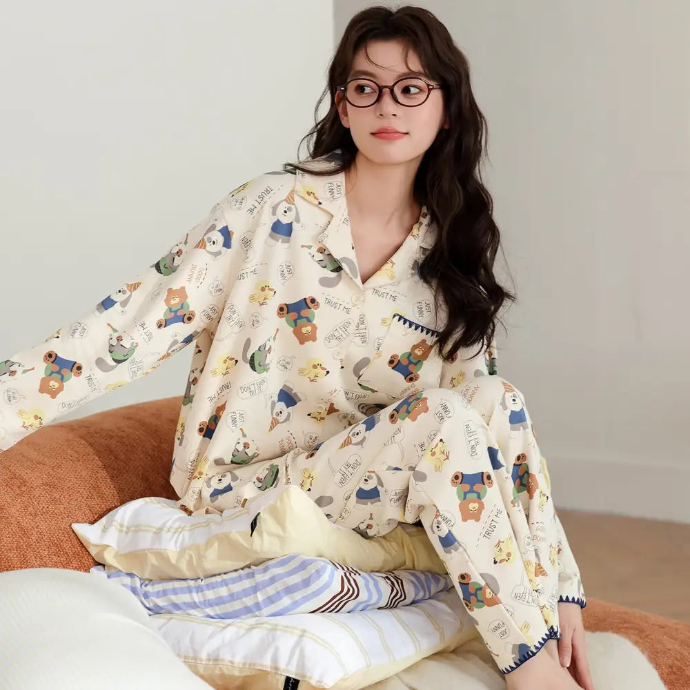 パジャマ レディース 秋新作 かわいい カートゥーン 長袖 ロングパンツ セットアップ スウィート ルームウェア ID3821 タイプ⑤ / M
