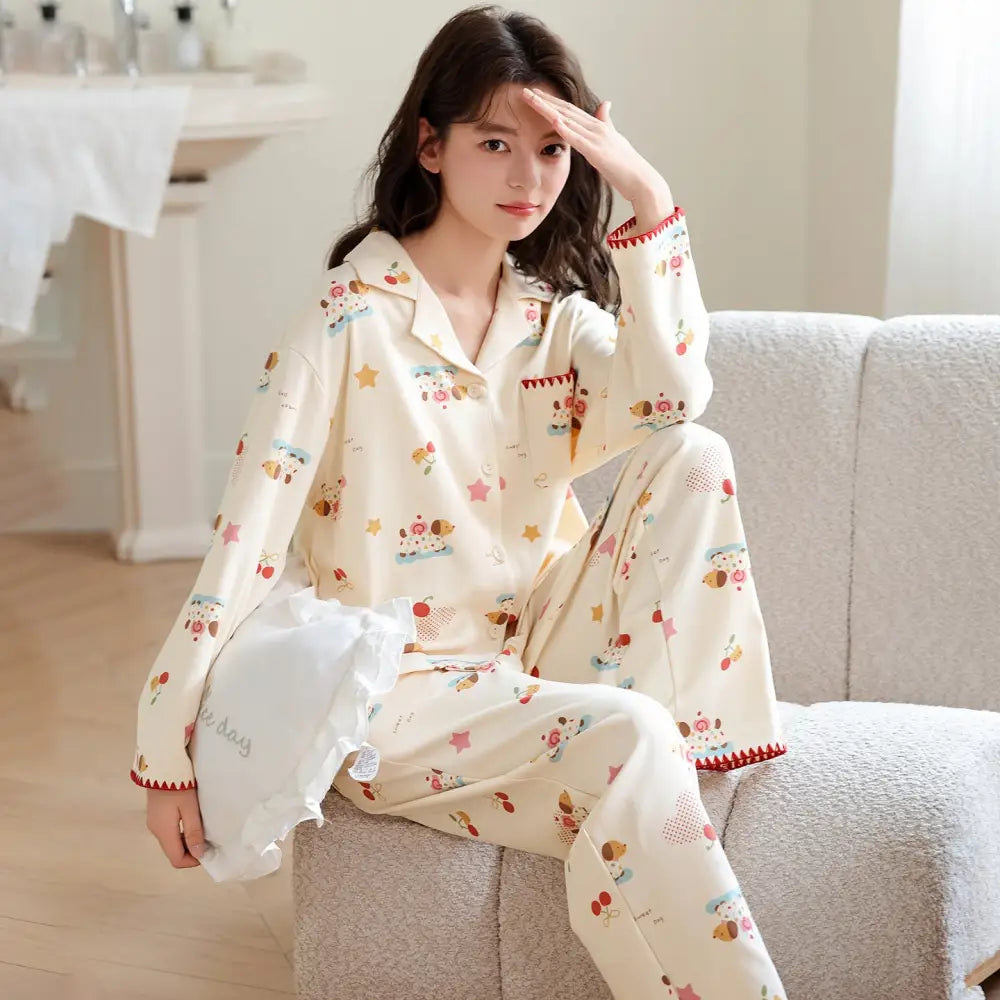 パジャマ レディース 秋新作 かわいい カートゥーン 長袖 ロングパンツ セットアップ スウィート ルームウェア ID3821 タイプ③ / M