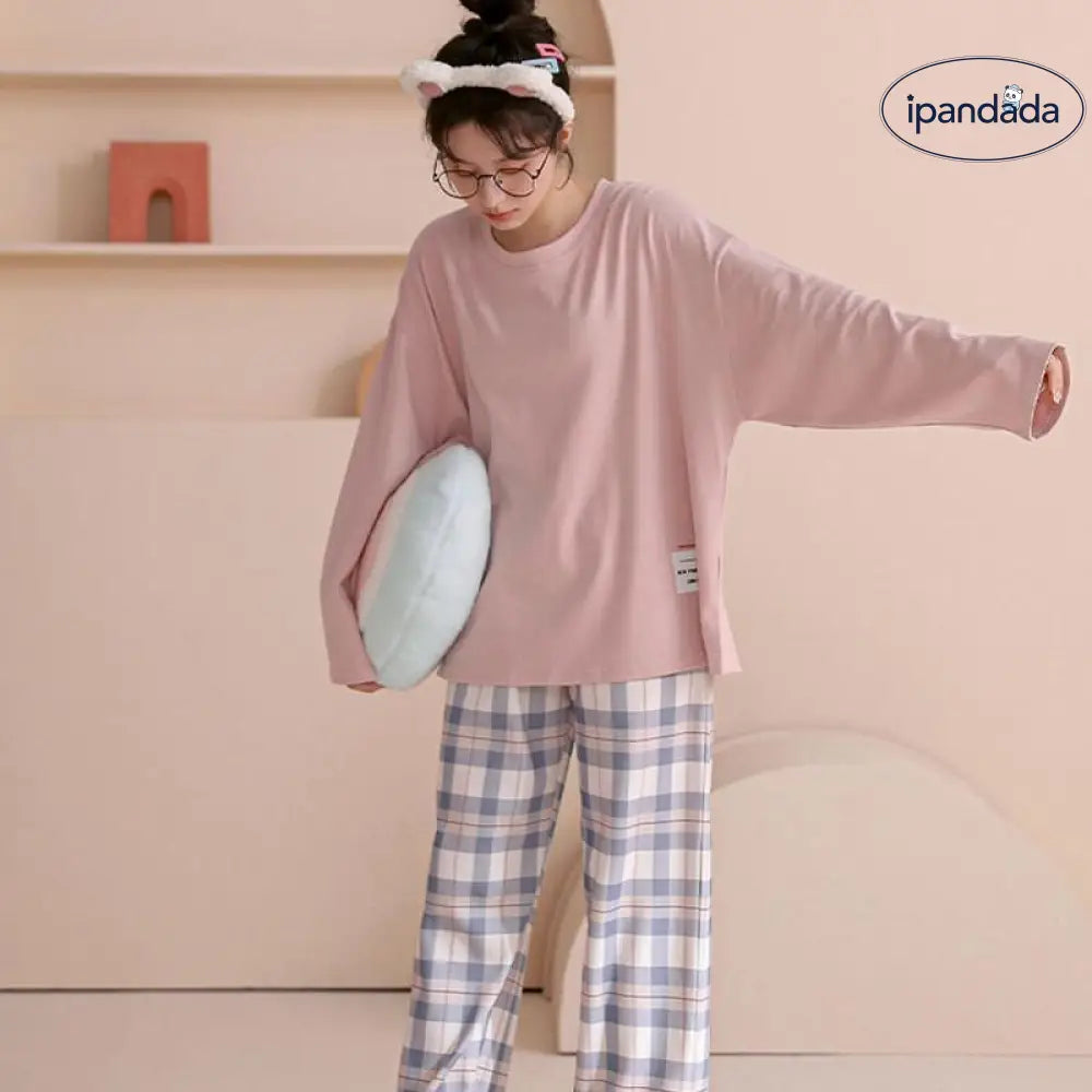 パジャマ レディース ルームウェア 長袖 長パンツ 上下セット 涼しい チェック柄 可愛い 柔らかい カジュアル 女性 部屋着 寝間着 春夏 韓国風 ID3979