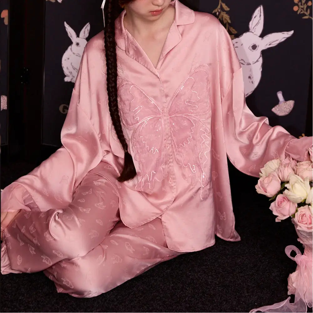 パジャマ レディース セットアップ 部屋着 長袖 薄手 ひんやり 春秋 プリント シンプル ルームウェア 長袖 セット 寝やすい ゆったり ID4461 レディース＞セットアップ