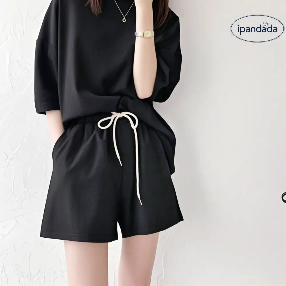 ID1061 パジャマ レディース スポーツ ホームウェア 外出対応 おしゃれ 半袖Tシャツ カジュアル2点セット ハイウエスト プラスサイズショートパンツ 外出着＞セットアップ