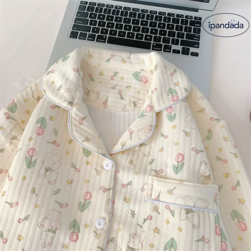 ID382 パジャマ レディース うさぎ 花柄 セットアップ 長袖 上下セット ルームウェア 肌に優しい 春 女性 おしゃれ かわいい レディース＞セットアップ