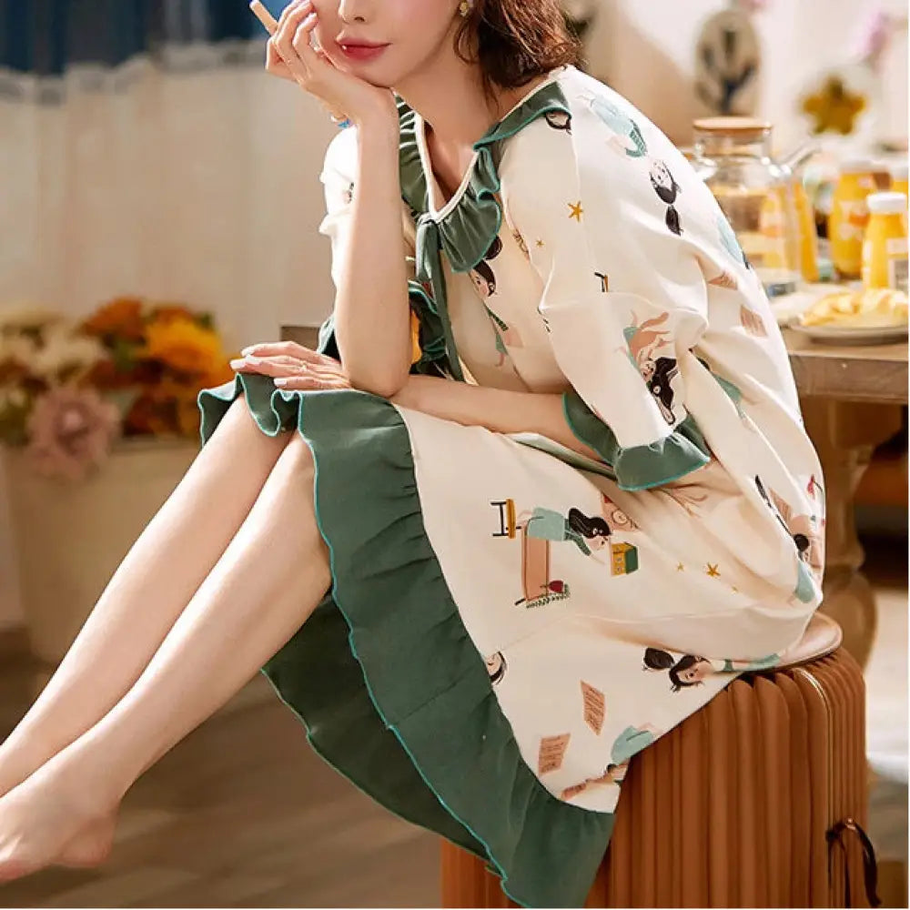パジャマ レディース ワンピース 春夏用 半袖 寝やすい ゆったり 柔らか素材 伸縮性 通気性 吸汗性 快適 韓国風 ルームウェア 春秋 ID4463 写真通り / M レディース＞ワンピース