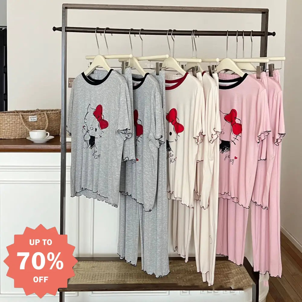 ID888 パジャマ レディース 夏 韓国風 猫 プリント 綿 モダール 半袖 ショートパンツ セット インスタ人気 マルチカラー 体型カバー 外出対応 ホームウェア ルームウェア 部屋着 レディース＞セットアップ