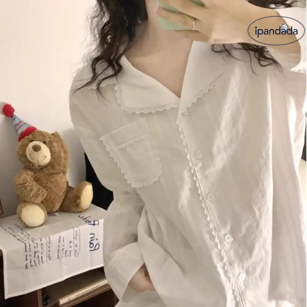 パジャマ レディース 夏・秋用 長袖 ロングパンツ スイート レース付き 韓国風 シンプル 外出着用可 ルームウェアセット 2025新作 ID1934