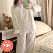 パジャマ レディース 夏・秋用 長袖 ロングパンツ スイート レース付き 韓国風 シンプル 外出着用可 ルームウェアセット 2025新作 ID1934