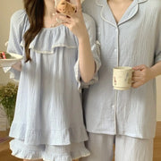 ID919 パジャマ レディース 夏 新作 韓国風 インスタ風 ルーズ 半袖 カジュアル ホームウェア ルームウェア セット 部屋着 カップル＞セットアップ