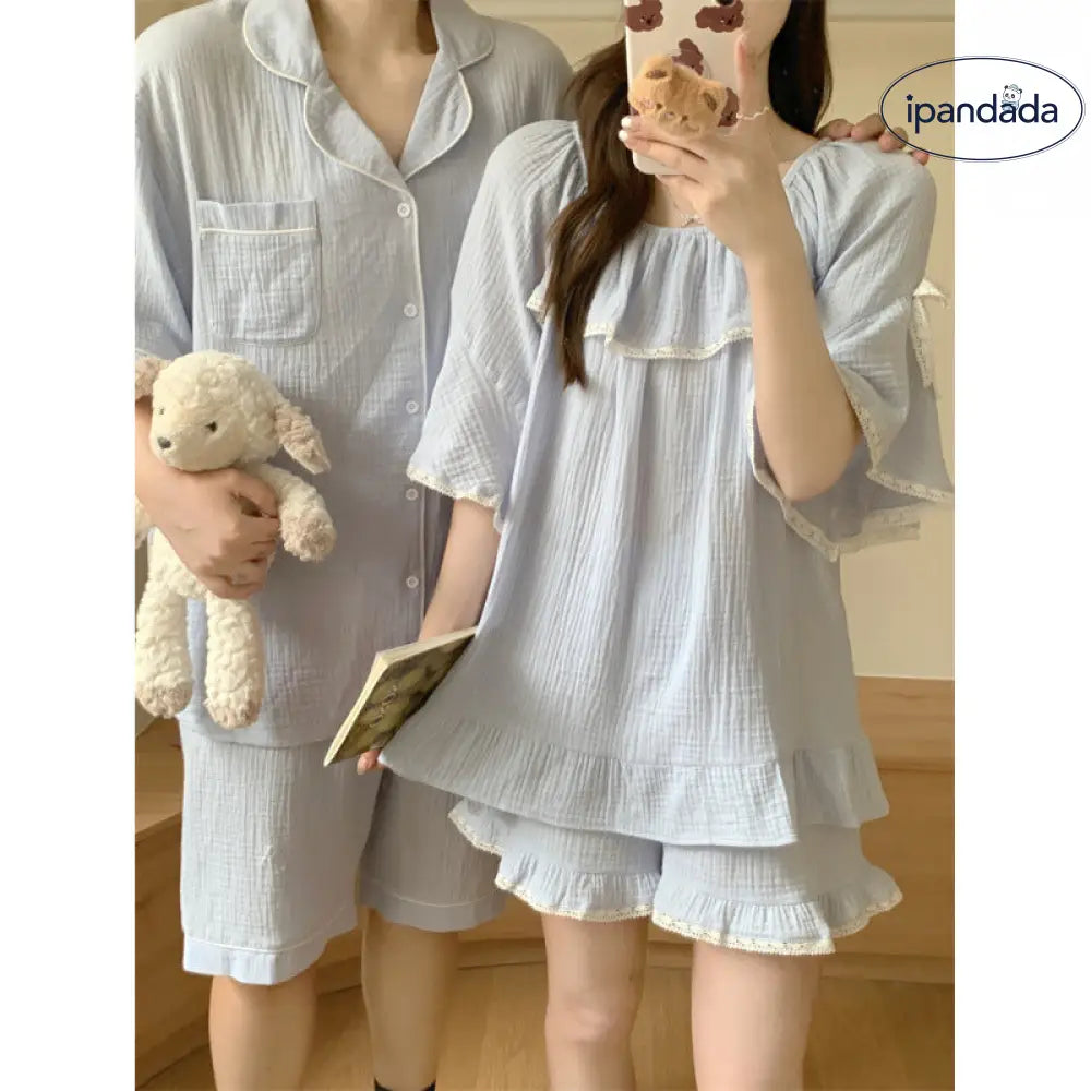 ID919 パジャマ レディース 夏 新作 韓国風 インスタ風 ルーズ 半袖 カジュアル ホームウェア ルームウェア セット 部屋着 カップル＞セットアップ