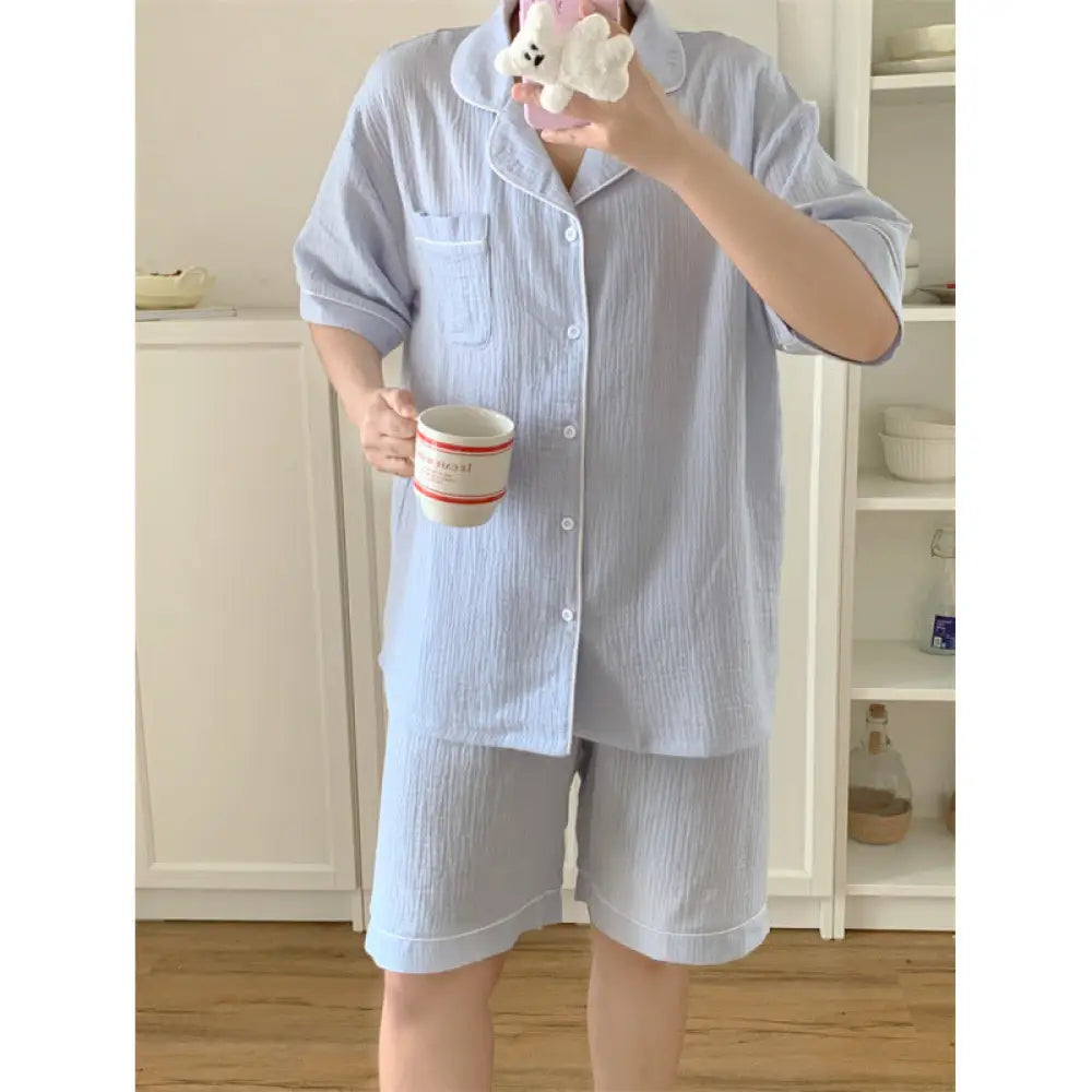 ID919 パジャマ レディース 夏 新作 韓国風 インスタ風 ルーズ 半袖 カジュアル ホームウェア ルームウェア セット 部屋着 メンズ / フリー カップル＞セットアップ