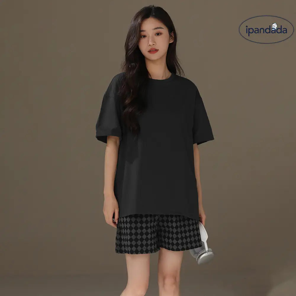 パジャマ レディース 夏用 ピュアコットン 半袖 チェック柄 ロングパンツ ファッション カジュアル ルームウェア セット ID1823 タイプ③ / M レディース>セットアップ