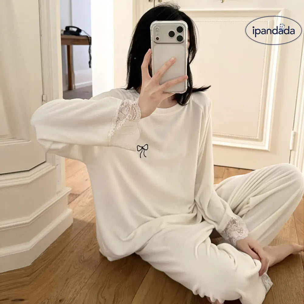 パジャマ セット 保温 レース ルームウェア ゆったり 部屋着 かわいい ID4048