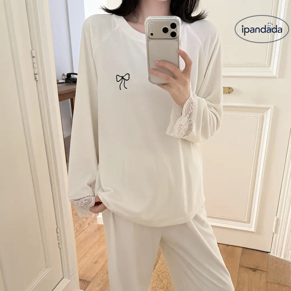 パジャマ セット 保温 レース ルームウェア ゆったり 部屋着 かわいい ID4048