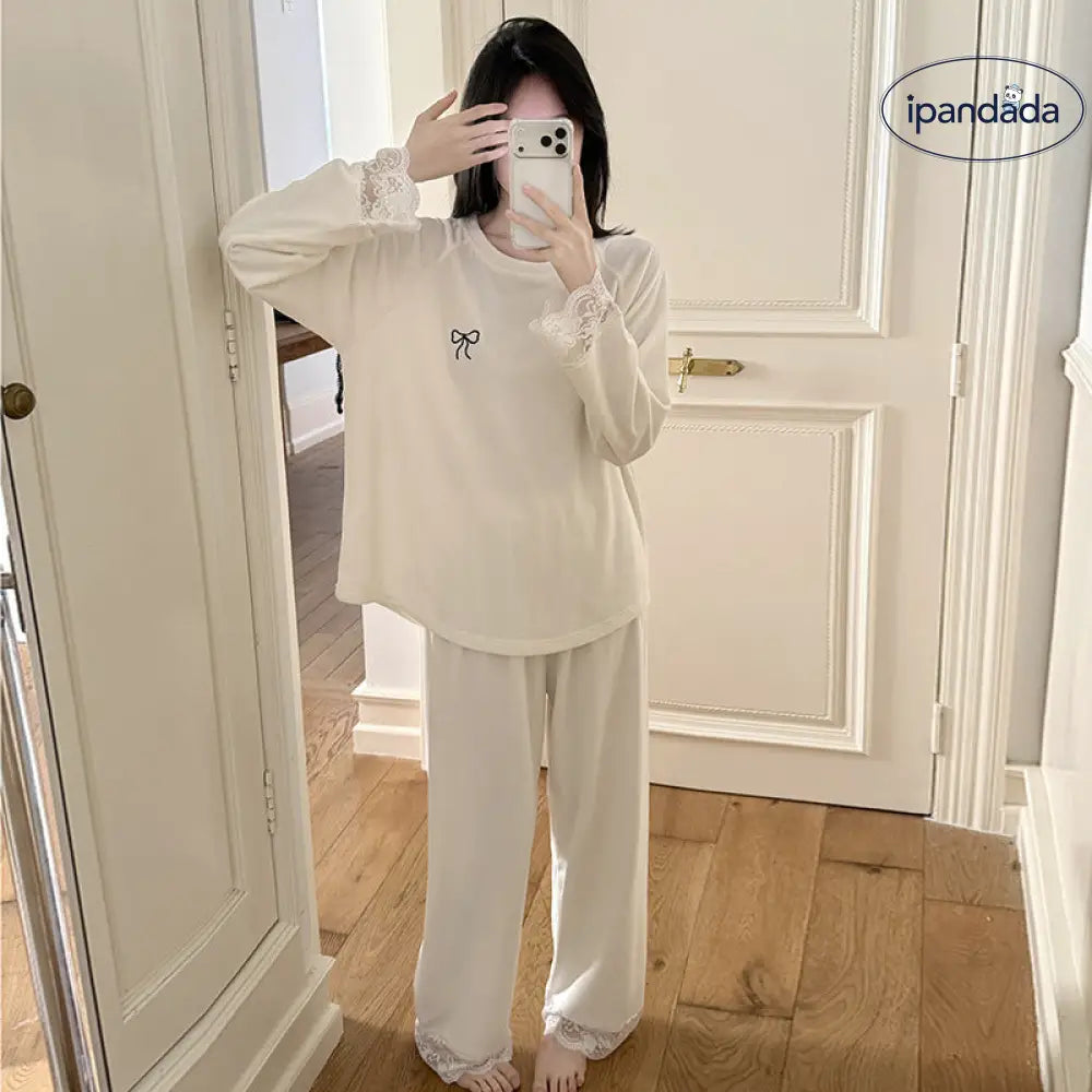 パジャマ セット 保温 レース ルームウェア ゆったり 部屋着 かわいい ID4048