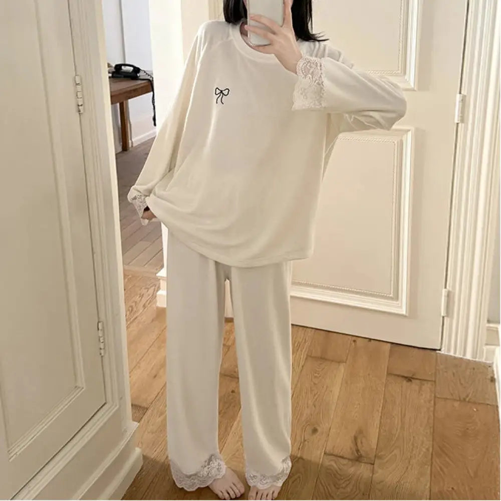 パジャマ セット 保温 レース ルームウェア ゆったり 部屋着 かわいい ID4048