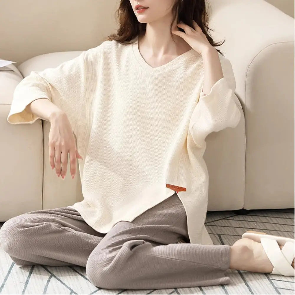 パジャマ セット 春夏秋 薄手 ルームウェア 部屋着 長袖 女子 ゆったり 高級感 ID4028