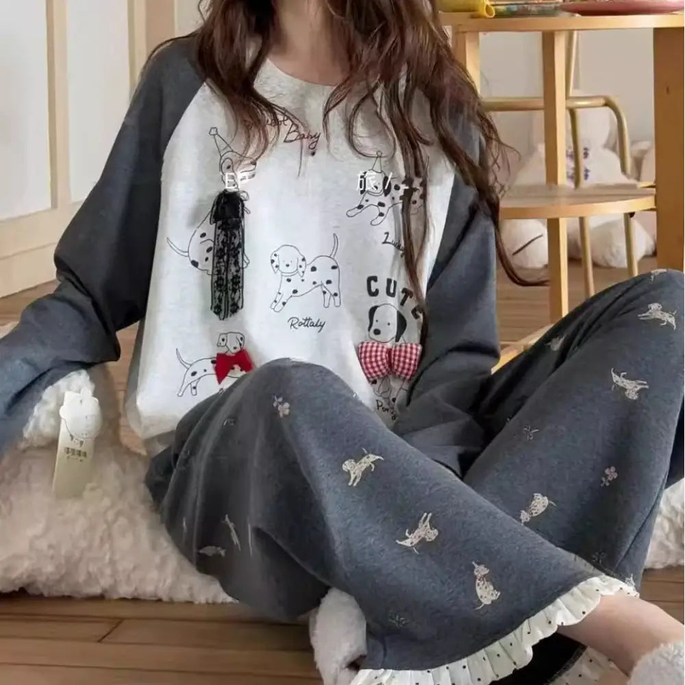 パジャマ セット 大きいサイズ 長袖 レース ルームウェア あったか かわいい 2点セット ID4171 写真通り / M