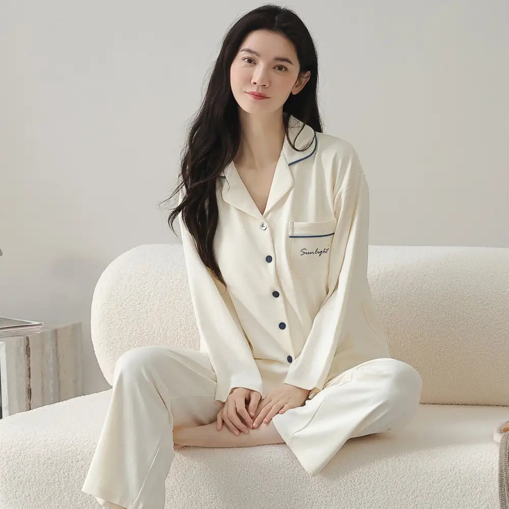 秋 綿 パジャマ セット 長袖 快適 ルームウェア 部屋着 肌触り最高 2点セット シンプル ID4188 タイプ① / M