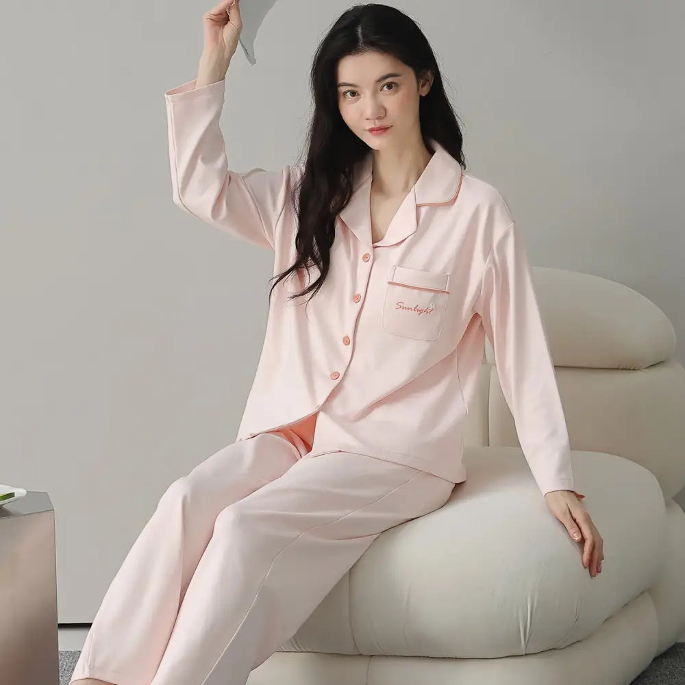 秋 綿 パジャマ セット 長袖 快適 ルームウェア 部屋着 肌触り最高 2点セット シンプル ID4188 タイプ② / M