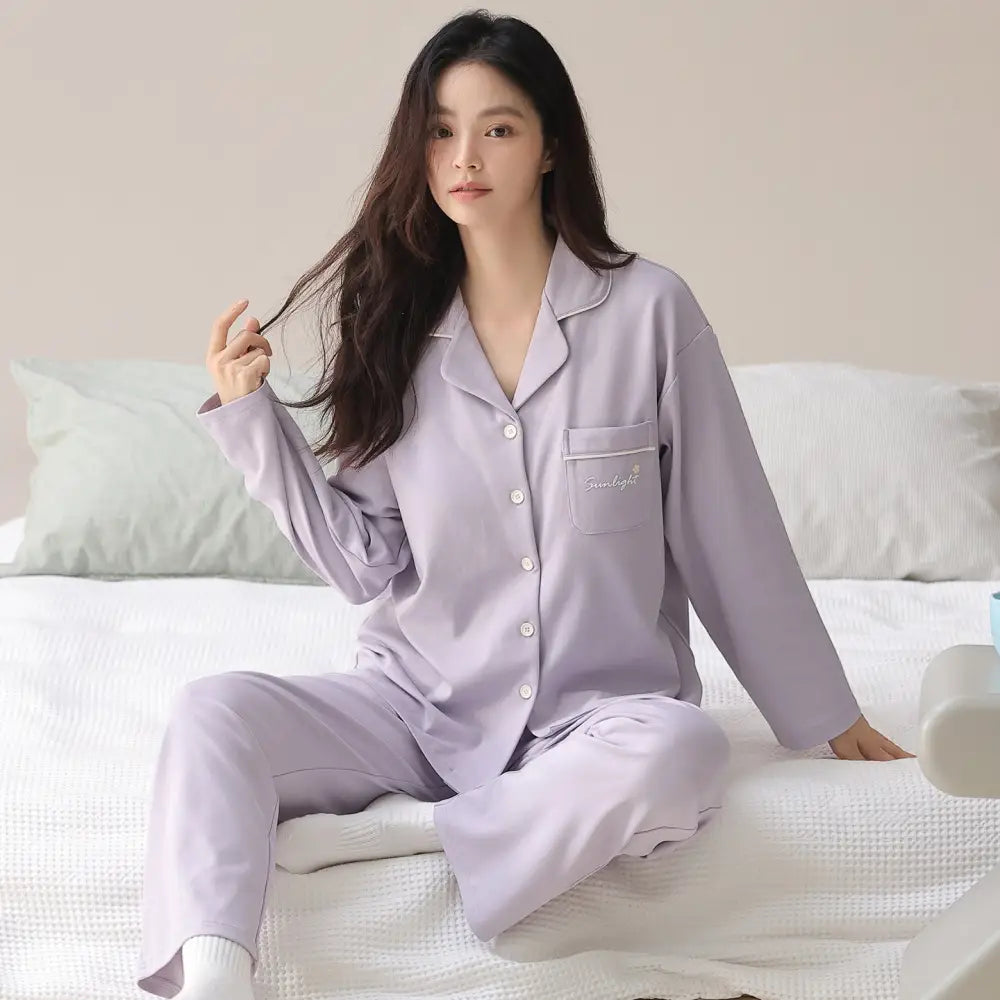 秋 綿 パジャマ セット 長袖 快適 ルームウェア 部屋着 肌触り最高 2点セット シンプル ID4188 タイプ④ / M