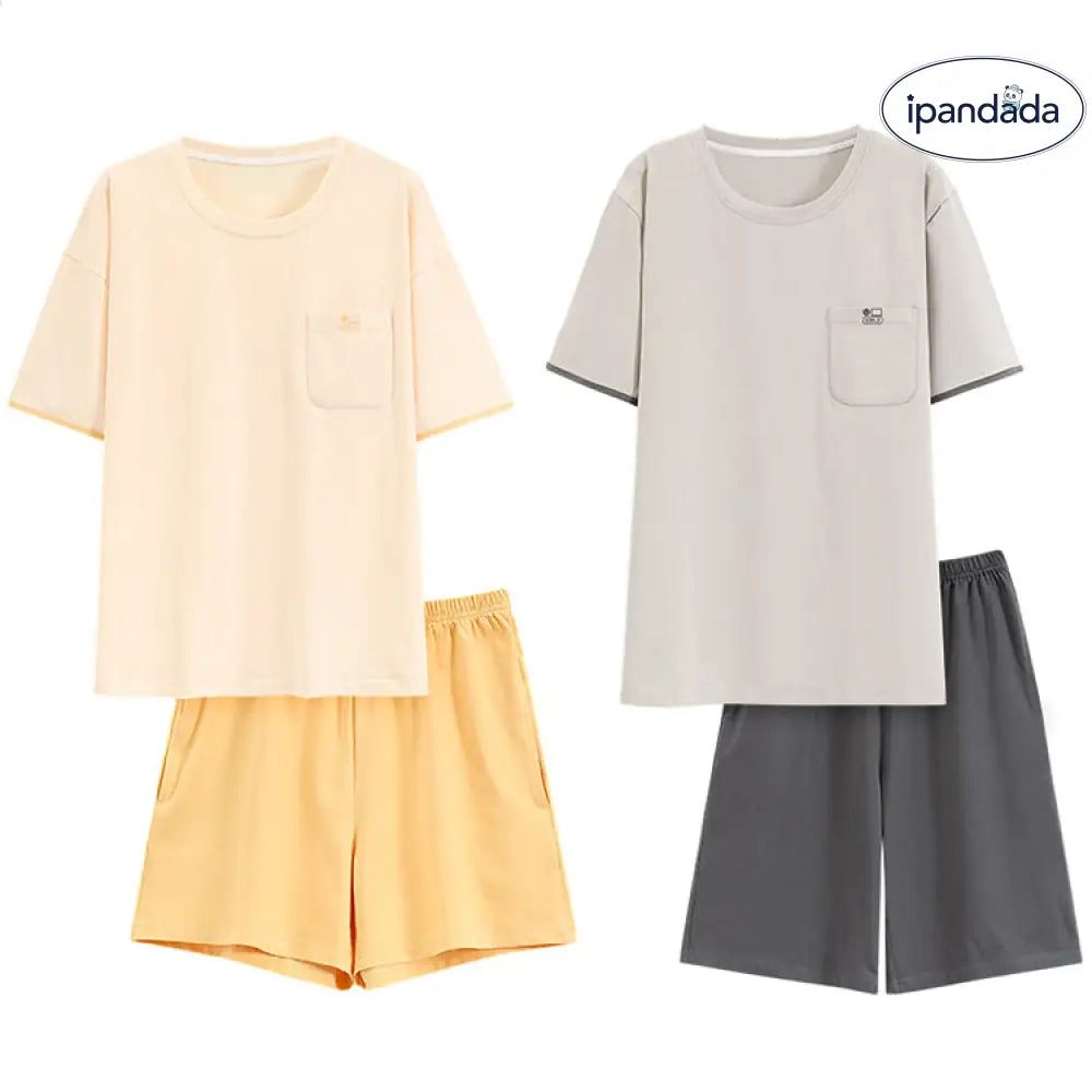 ID1040 パジャマ セット 夏用 男女兼用 春秋対応 シンプルデザイン 通気性抜群 無地 抗菌 恋人用 リラックスフィット カップルアイテム カップル＞セットアップ