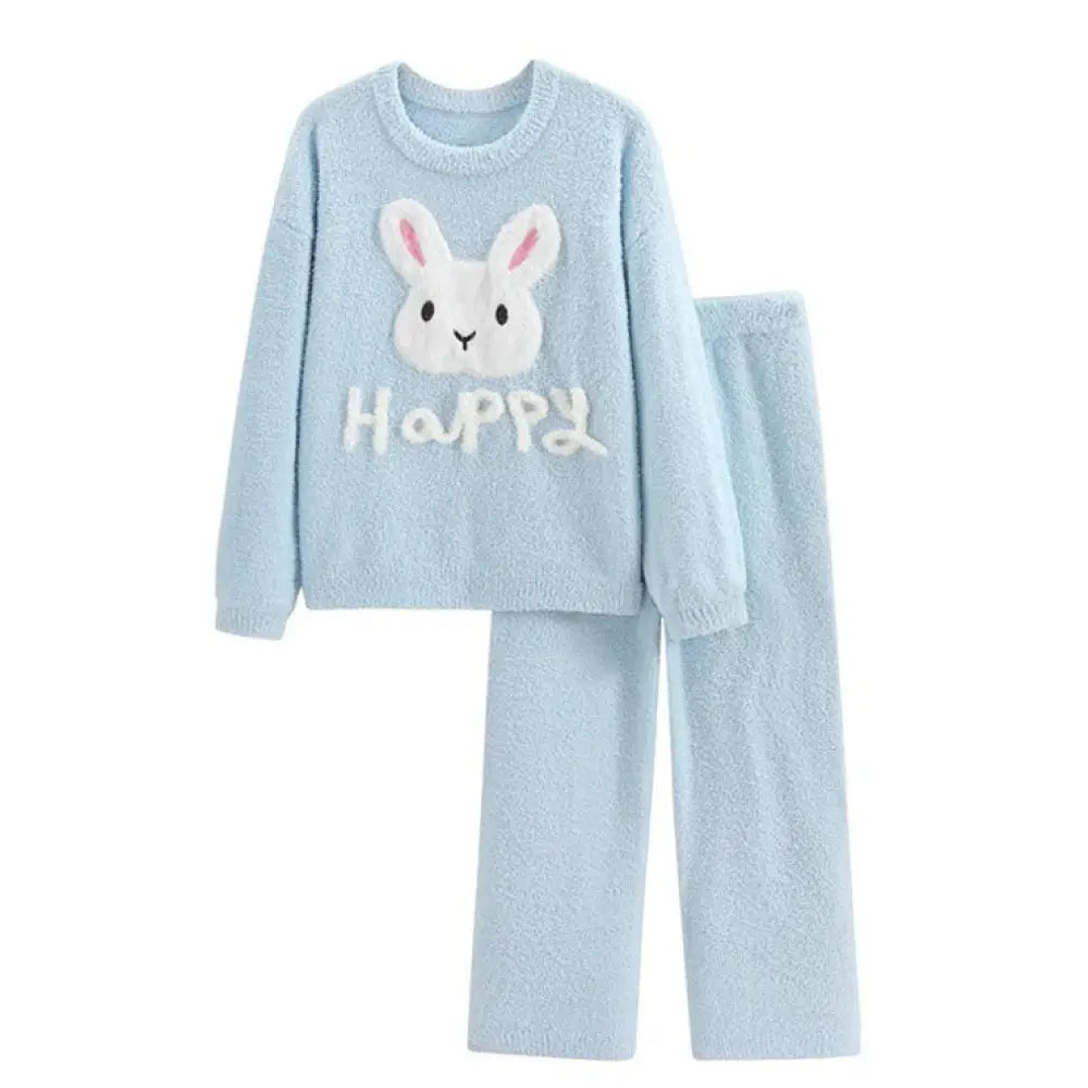 パジャマ 上下セット レディース かわいい 兎柄 うさぎ フランネル寝間着 ふわふわ もこもこ 秋冬着 両面起毛 暖かい シンプル ゆったり おしゃれ 室内外 便利服 肌触り 写真通り / M レディース＞セットアップ