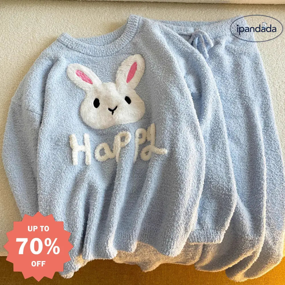 パジャマ 上下セット レディース かわいい 兎柄 うさぎ フランネル寝間着 ふわふわ もこもこ 秋冬着 両面起毛 暖かい シンプル ゆったり おしゃれ 室内外 便利服 肌触り レディース＞セットアップ
