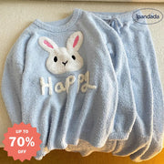 パジャマ 上下セット レディース かわいい 兎柄 うさぎ フランネル寝間着 ふわふわ もこもこ 秋冬着 両面起毛 暖かい シンプル ゆったり おしゃれ 室内外 便利服 肌触り レディース＞セットアップ