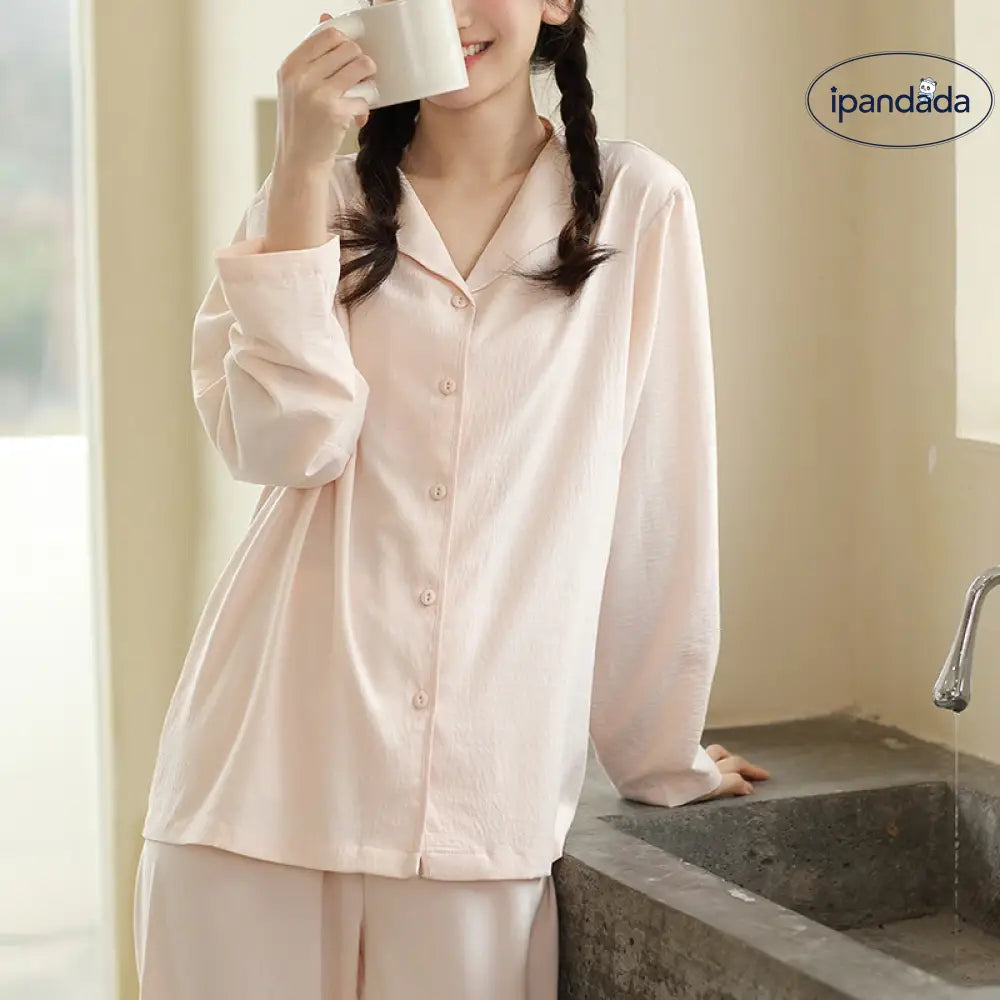 パジャマ 上下セット ルームウェア 春 秋 レディース 部屋着 前開き ナイトウェア 無地 セット 薄手 ゆったり シンプル おしゃれ 女性 春パジャマ 体型カバー 前開きパジャマ ギフト プレゼント ID3993