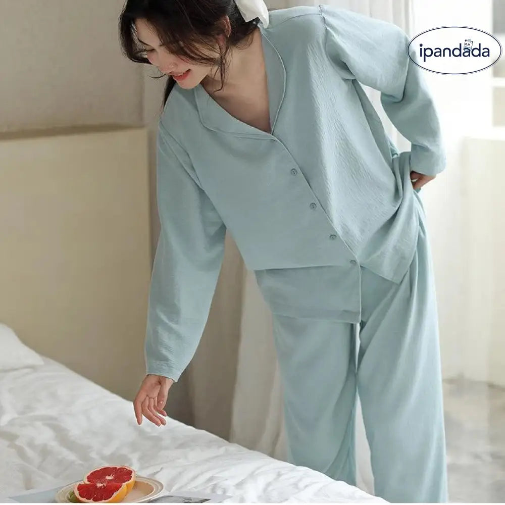 パジャマ 上下セット ルームウェア 春 秋 レディース 部屋着 前開き ナイトウェア 無地 セット 薄手 ゆったり シンプル おしゃれ 女性 春パジャマ 体型カバー 前開きパジャマ ギフト プレゼント ID3993