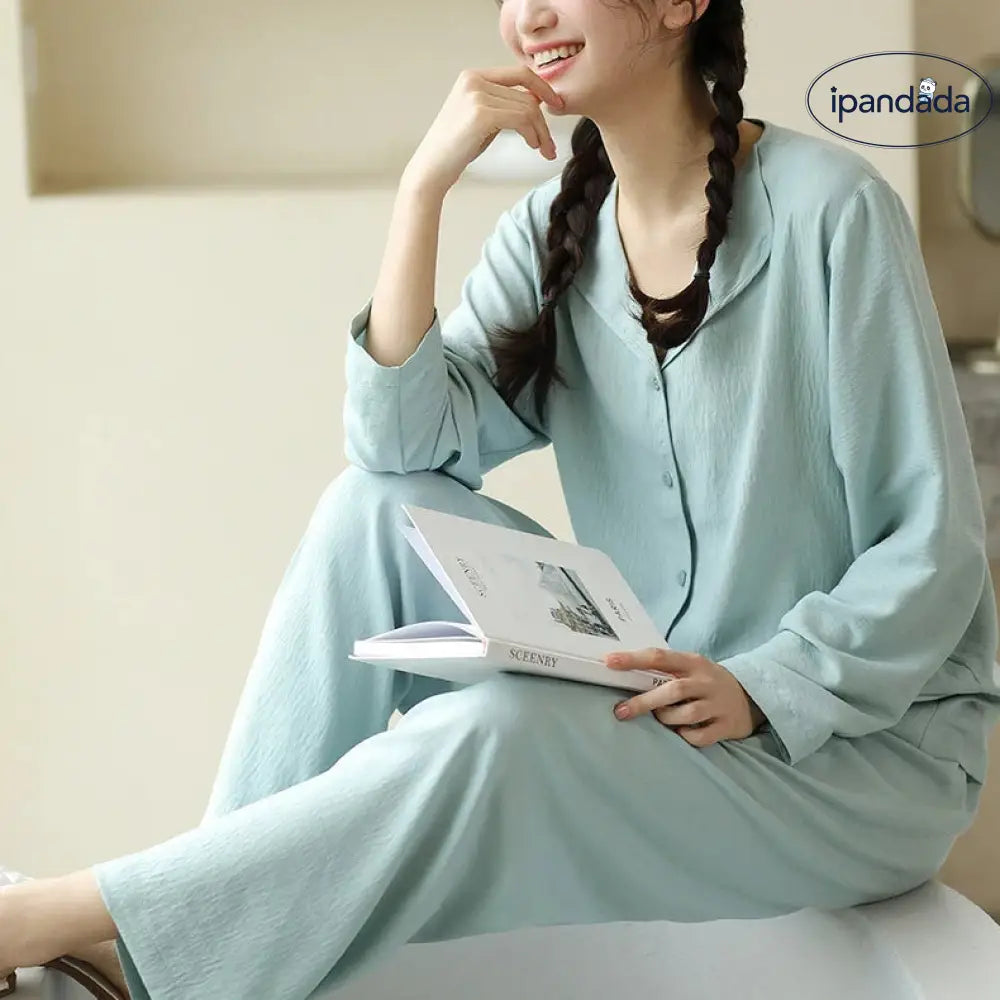 パジャマ 上下セット ルームウェア 春 秋 レディース 部屋着 前開き ナイトウェア 無地 セット 薄手 ゆったり シンプル おしゃれ 女性 春パジャマ 体型カバー 前開きパジャマ ギフト プレゼント ID3993