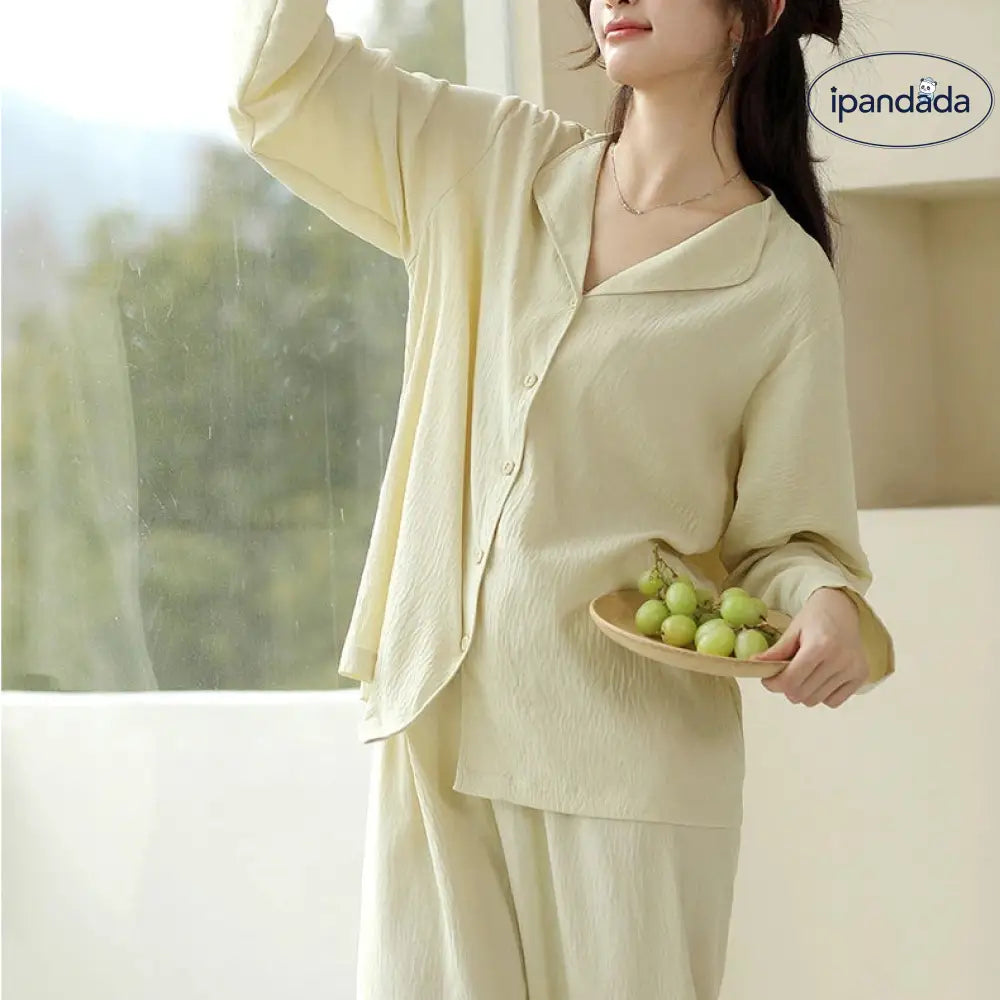 パジャマ 上下セット ルームウェア 春 秋 レディース 部屋着 前開き ナイトウェア 無地 セット 薄手 ゆったり シンプル おしゃれ 女性 春パジャマ 体型カバー 前開きパジャマ ギフト プレゼント ID3993
