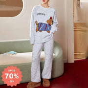 パジャマ ゆったり もこもこ ルームウェア 大人可愛い カートゥーン 部屋着 寝巻き ラウンドネック レディース＞セットアップ