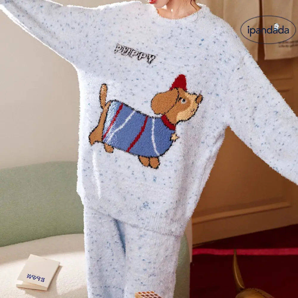 パジャマ ゆったり もこもこ ルームウェア 大人可愛い カートゥーン 部屋着 寝巻き ラウンドネック レディース＞セットアップ