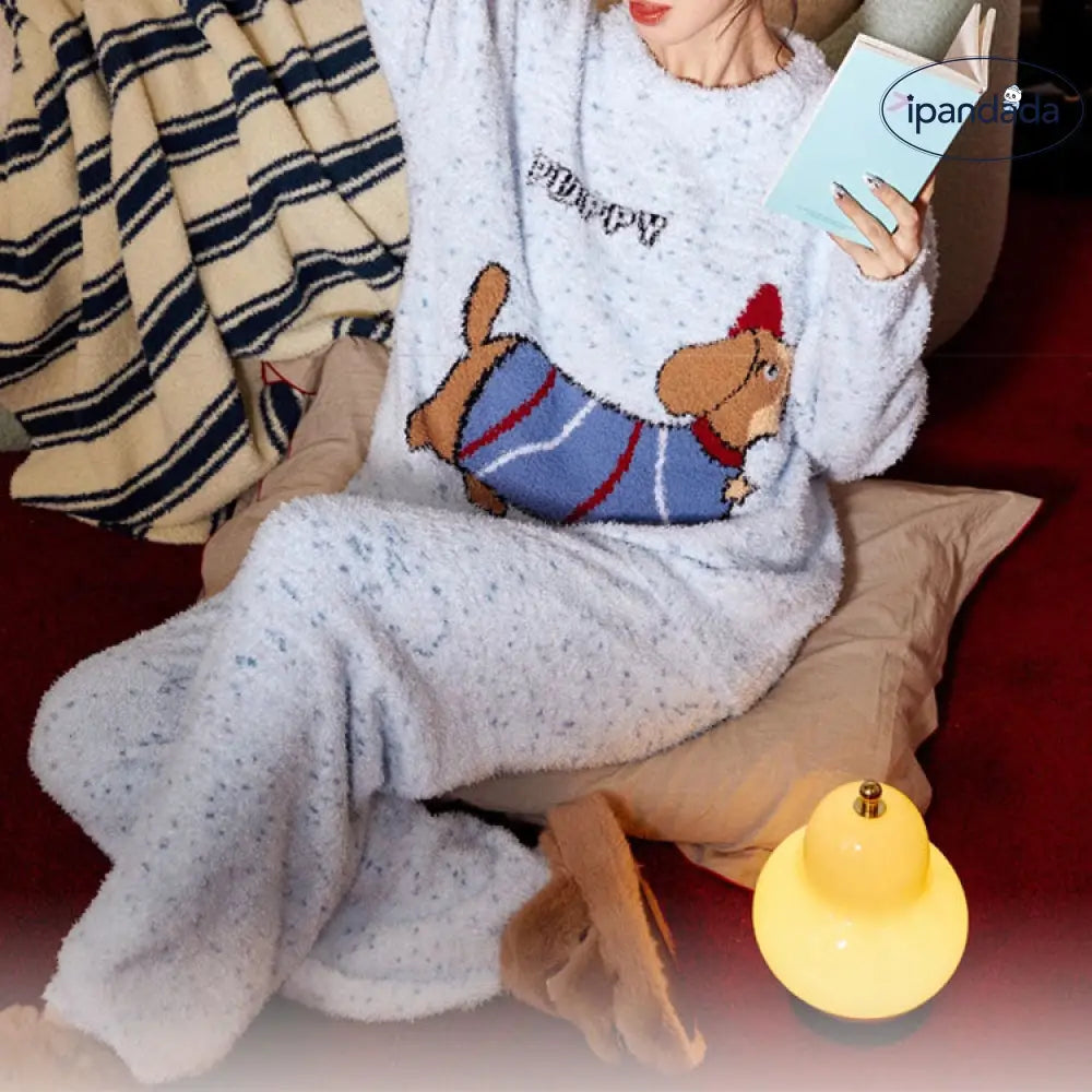 パジャマ ゆったり もこもこ ルームウェア 大人可愛い カートゥーン 部屋着 寝巻き ラウンドネック レディース＞セットアップ
