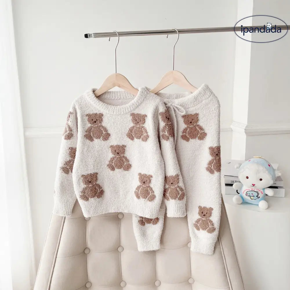 パジャマ 子供服 キッズ 女の子 ルームウェア 長袖ルームウェア あったか ふわふわ 防寒 可愛い 熊 前開き セットアップ プルオーバー ベージュ（プルオーバー） / 80-90cm ベビー＆キッズ＞キッズ