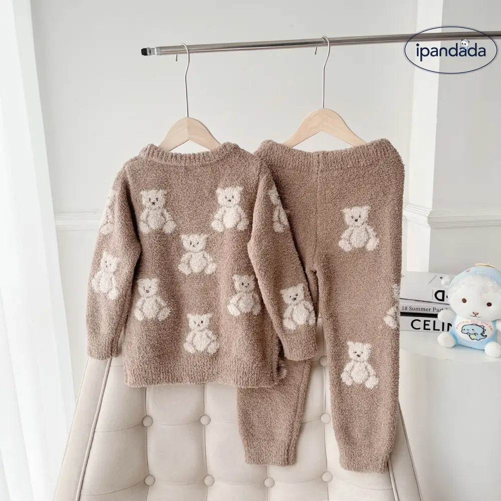 パジャマ 子供服 キッズ 女の子 ルームウェア 長袖ルームウェア あったか ふわふわ 防寒 可愛い 熊 前開き セットアップ プルオーバー ブラウン（プルオーバー） / 80-90cm ベビー＆キッズ＞キッズ