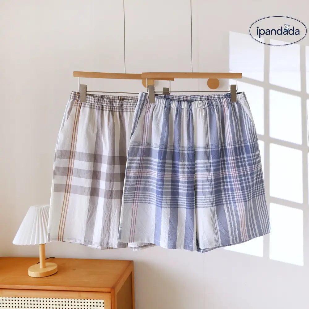 ID961 パジャマパンツ メンズ 夏用 水通し綿 チェック柄 薄手 ルーズ プラスサイズ ポケット付き ホームウェア 外出対応 メンズ＞ボトムス