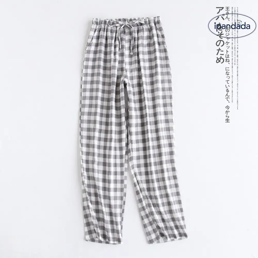 ID1324 パジャマパンツ ペア用 ダブルガーゼ オーガニック綿 チェック柄 薄手 超ゆったり 吸汗速乾 お出かけOK 男女兼用 冷え対策 無地 シンプル 新作 3色展開